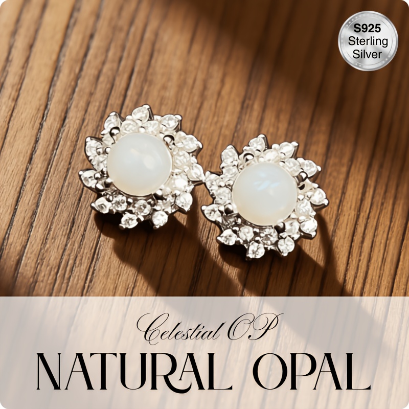 Women's 5mm Natural White Opal S925 Sterling Silver Stud Earrings